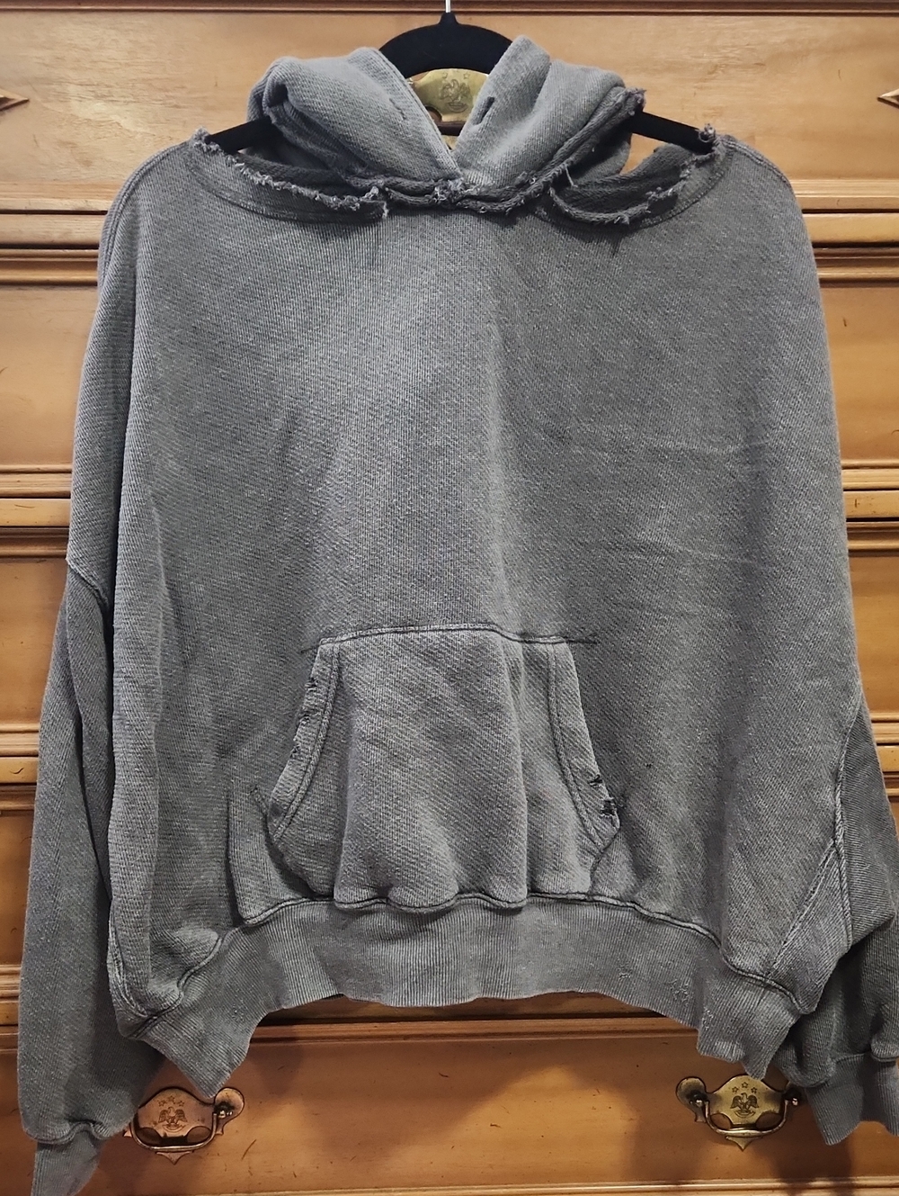 Free People Distressed Washed Gray Hoodie Sweater